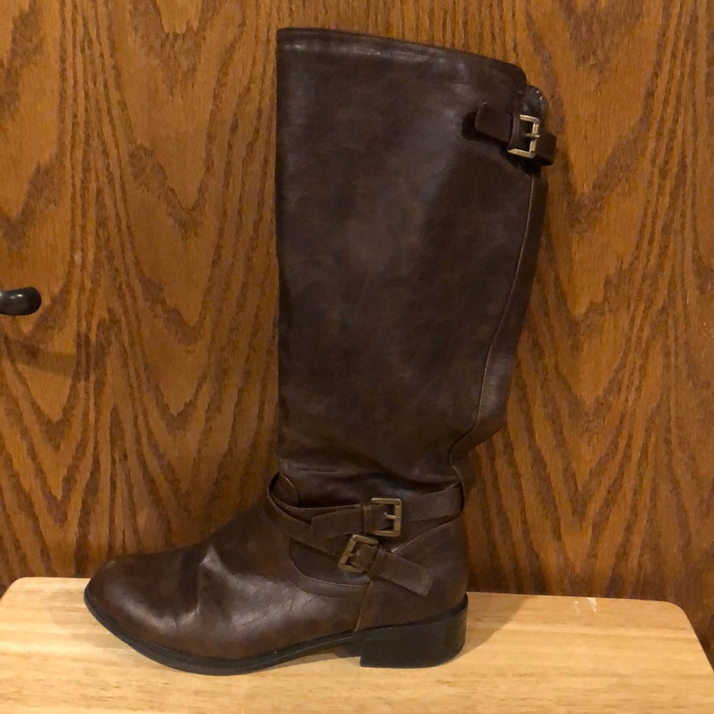Soda brown knee high zip up boot